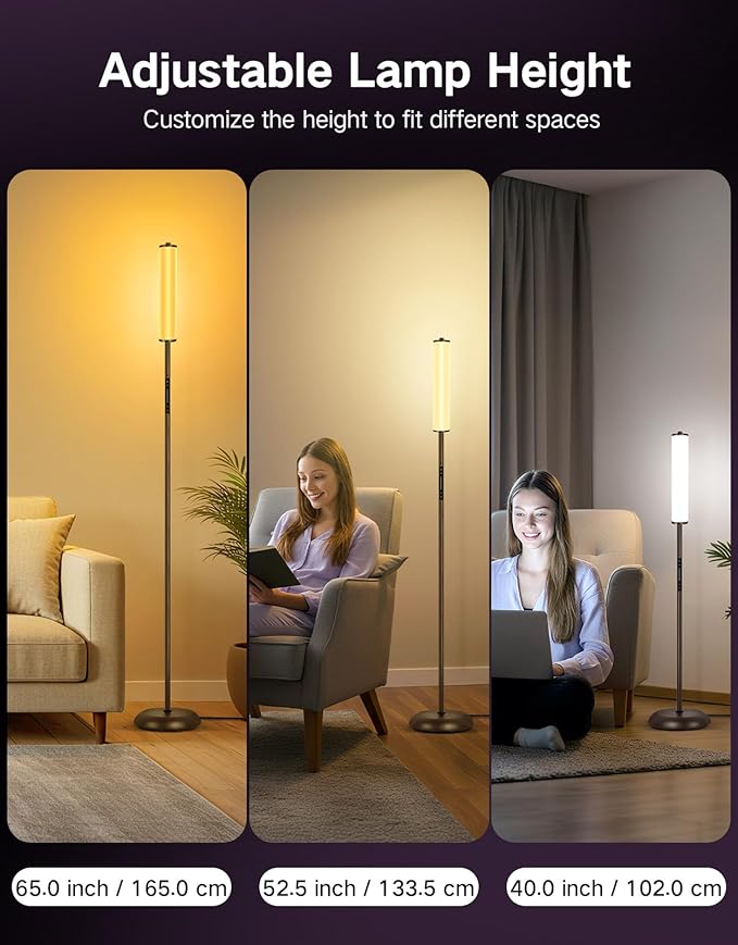 OUTON LED Floor Lamp with Remote & APP Control, 1500LM Ultra Bright Tall Standing Lamp, 16 Million Colors, 32 Scene Modes & Music Sync, Modern Corner Lamps for Living Room, Bedroom, Gaming, Brown