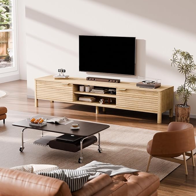 TV Stand for Living Room - up to 80 Inch TVs Mid Century Modern Entertainment Center with Storage and Adjustable Shelves, Media Console Table Oak 71"