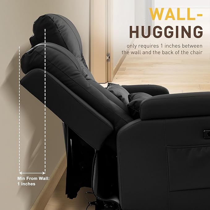URRED Power Loveseat Recliner Sofa with Console, Wall Hugger Reclining Loveseat RV Couch with LED Light, 150° Zero Gravity Recliners Modular Couches for Living Room (Black, 77.3'' - 3 Seats)