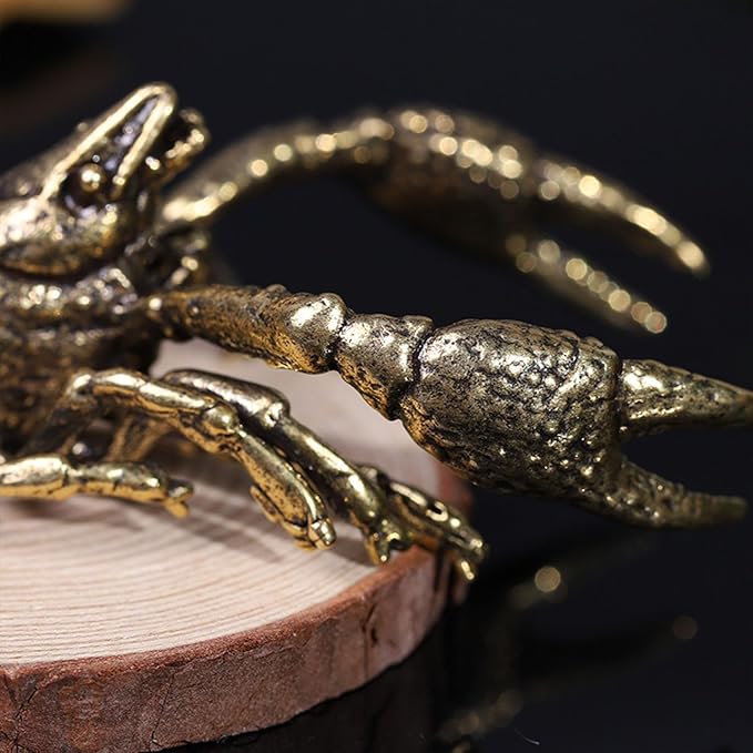 Crayfish Figurine, Solid Brass Lobster Figurine Brass Animal Figurines Desktop Statue Collectibles Copper Decorative Objects Home Decor Office Home and Shelf Decorations