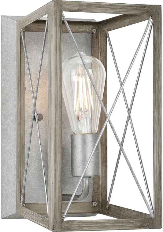Progress Lighting 1-Light Farmhouse Wall Sconce Light Bleached Oak Wood, Briarwood Collection, Indoor, P710012-141, Galvanized Finish
