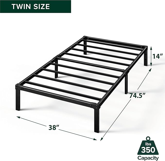ZINUS Yelena 14 Inch Twin Metal Platform Bed Frame, Steel Slat Support, No Box Spring Needed, Eco Friendly WonderBox(TM) Packaging, Easy Assembly, Black