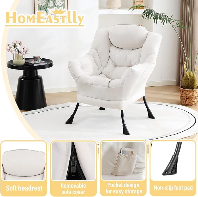 Lazy Chair, Large Accent Chair, Modern Comfy Armchair, Beige Chair for Living Room Bedroom Dorm Room Office Apartment Reading Relaxing Use