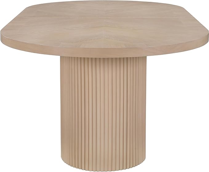 Meridian Furniture 725Oak-T Belinda Collection Mid-Century Modern Solid Wood White Oak Veneer Dining Table, Oval Design, Fluted Bases, 2 Leaves Included, 90"/106.5"/123" W x 47.5" D x 31" H, White