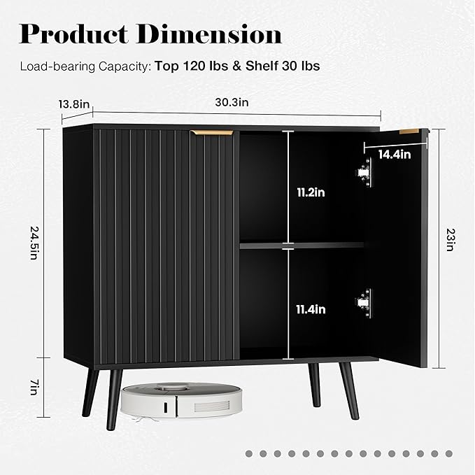 Fluted Buffet Cabinet Sideboard, Storage Cabinet, Modern Accent Cabinet Console Table for Entryway, Living Room, Black