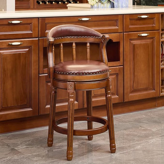Cow top Leather Wooden Bar Stools, 29.5" Height Bar Chair with Back, 180 Degrees Swivel Bar Stools Chair for Home Kitchen Counter,Restaurant (Brown-2pcs, Counter Seat Height 26in)