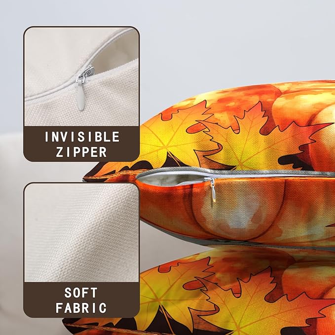 Fall Decor Pillow Covers 20x20 Set of 2 Orange Maple Leaf Pumpkin Outdoor Throw Pillow Covers Happy Fall Thanksgiving Pillows Decorative Throw Cushion Case for Home Couch Sofa