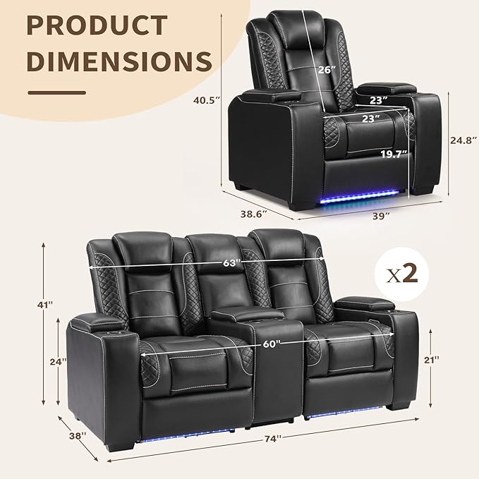 ANJ Recliner Sofa Set,Faux Leather Power Reclining Living Room Furniture Set, Included Recliner Chair and Reclining Loveseat