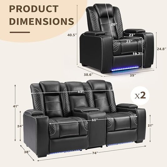 ANJ Recliner Sofa Set,Faux Leather Power Reclining Living Room Furniture Set, Included Recliner Chair and Reclining Loveseat