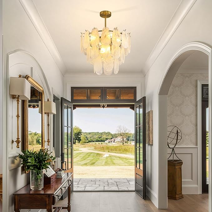 Modern Gold Cloud Glass Chandeliers, 19.68 Inches Creative Crystal Pendant Ceiling Fixture, 3 Tier Luxury Height Adjustable Chandelier, 6-Light for Bedroom Living Room Dining Room Hallway Foyer (E12)