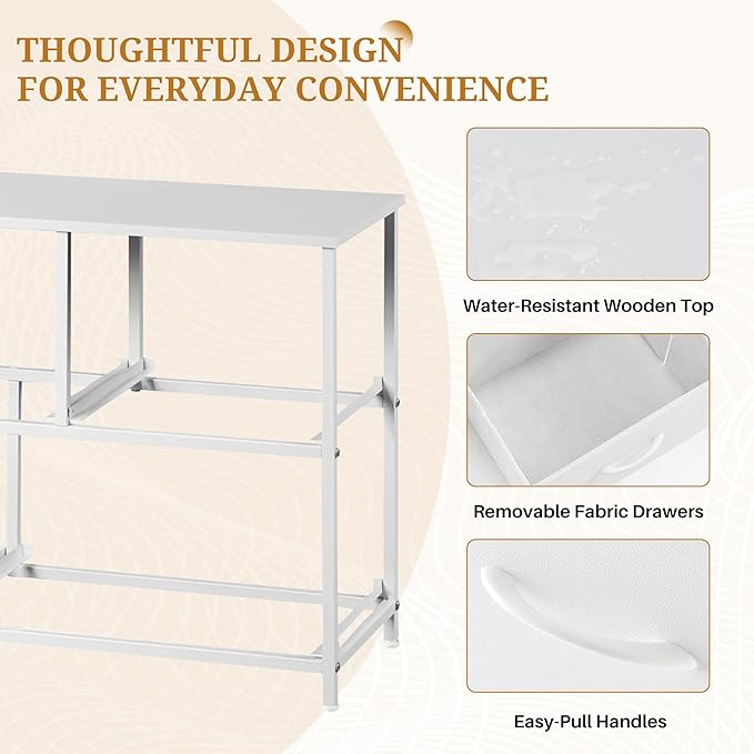Dresser with 5 Drawers for Bedroom, Fabric Clothes Cabinet for Closet, Anti-Tip TV Stand for 45" TV, Storage Dresser with Metal Frame for Living Room, Entryway, Dorm, White