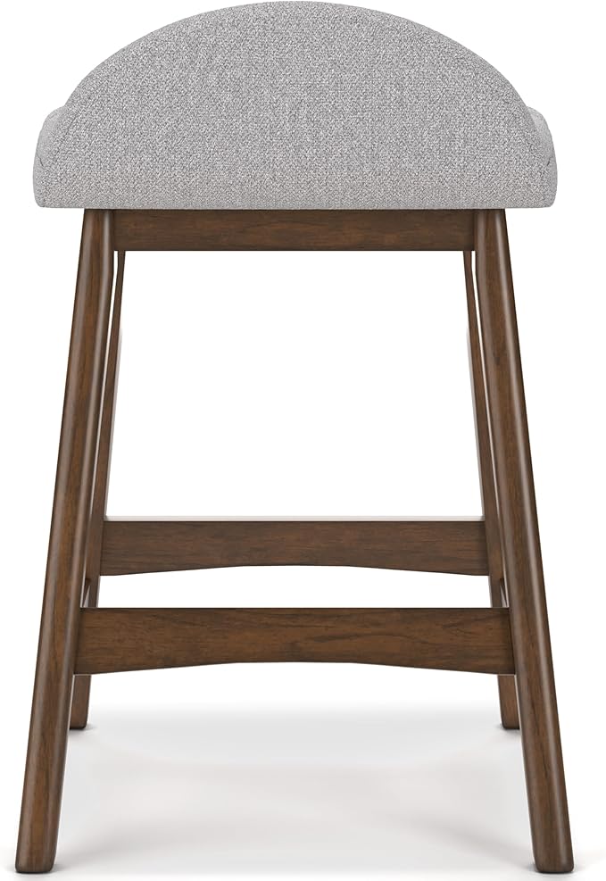 Signature Design by Ashley Lyncott Contemporary Counter Height Upholstered Bar Stool with Foam Cushion, Set of 2, Fabric Upholstery, 24.25", Light Gray & Brown