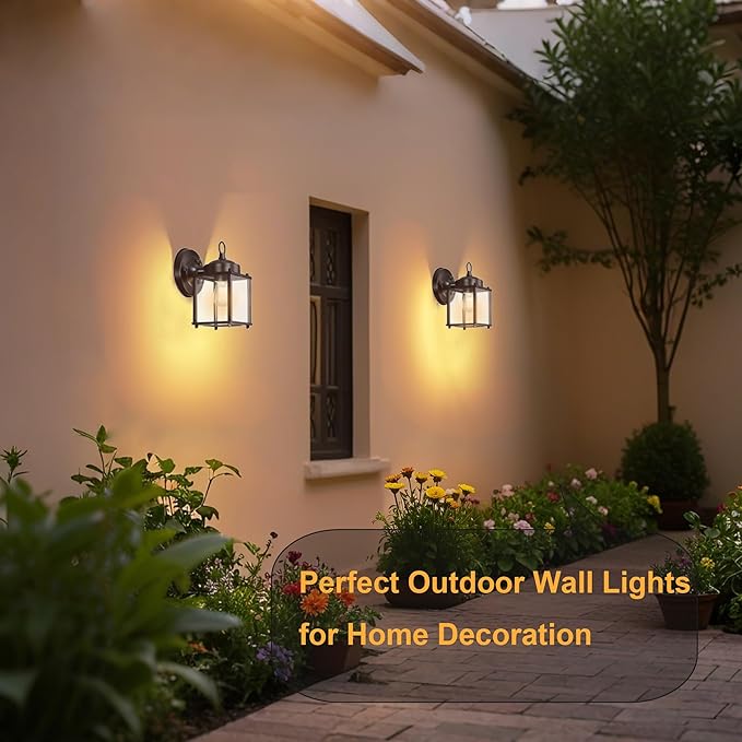 GRUENLICH Dusk to Dawn Outdoor Wall Lantern, Exterior Wall Sconce Light Fixture, Outside Porch Lighting with Clear Glass for House, Patio, Bronze, 2 Pack