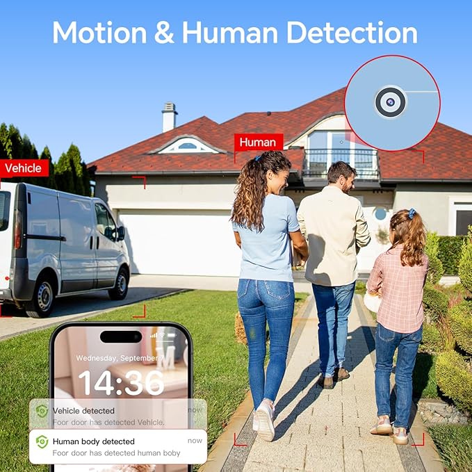Window Cameras for Home Security: Indoor Camera for Outdoor Monitoring with 2K Full Color Night Vision Motion Human Vehicle Detection Easy Installation (2.4Ghz-2pcs)