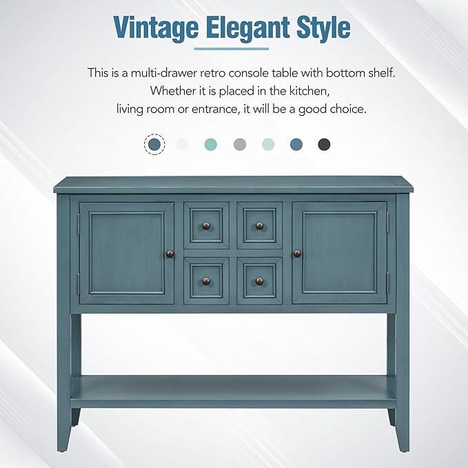 Merax Wood Farmhouse Buffet Table with Storage Shelf, 2 Drawers and Cabinets Buffet Coffee Bar Cabinet for Living Room Dinning Room Kitchen (Dark Blue)
