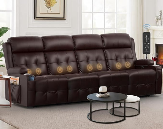 Recliner Sofa, Massage Reclining Sofa 4 Seater Sets Heavy Weight Capacity, RV Loveseat Clearance with Storage, Cup Holders, Wall Hugger Couches for Living Room