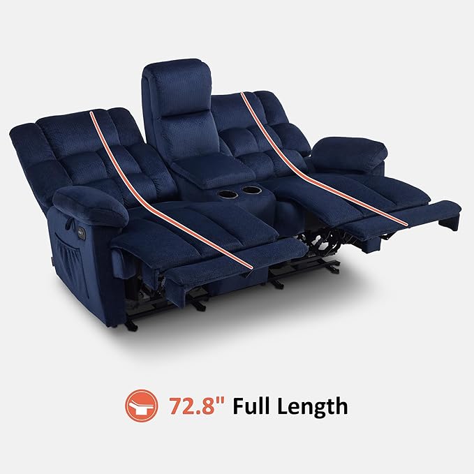 MCombo Zero Gravity Power Loveseat Recliner with Console, Heat and Vibration Massage, Reclining Loveseat Sofa with USB Ports, Cup Holders for Living Room, Fabric RS6234 (Navy Blue)