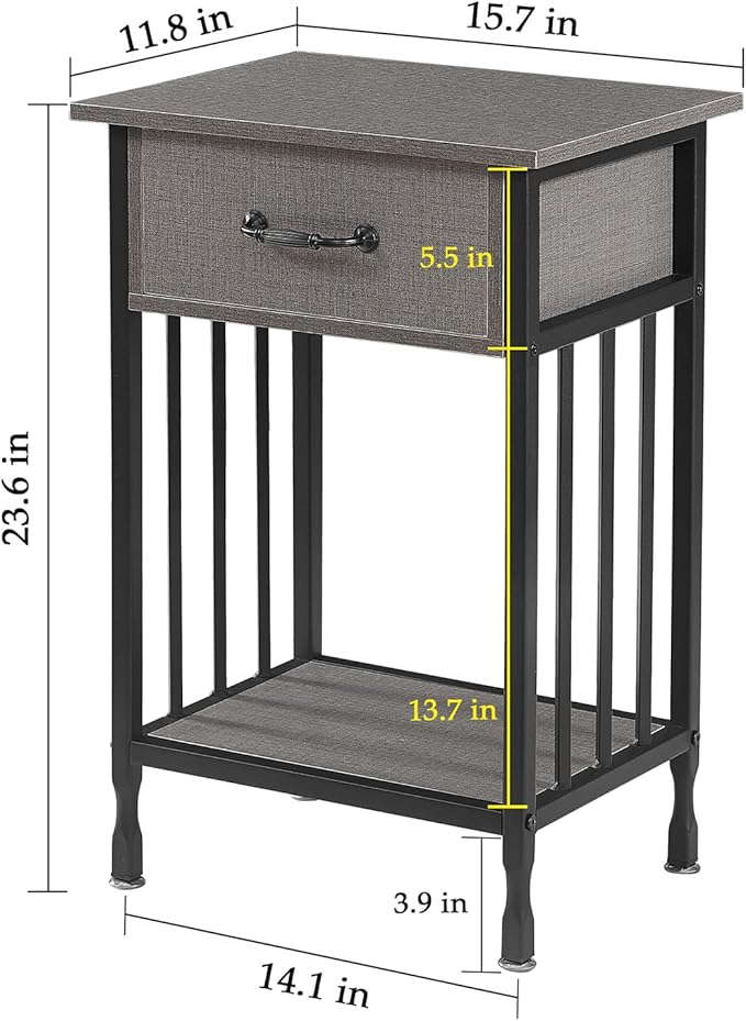 VECELO Night Stand Set 2 with Drawer and Storage Shelf,15.7x11.8x23.6 inches Bedside Table End Table,Wood Nightstands for Bedroom, Living Room,Sofa,Hemp Gray,2 Sets
