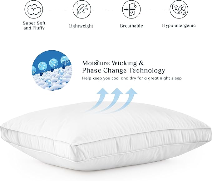 LUX Décor Gusseted Style Soft Hotel Pillows Set of 2 – for Side, Stomach & Back Sleepers - Down Alternative Hotel Bed Pillows – 100% Microfiber Cover, Virgin PSF Fill – White, King 36x18