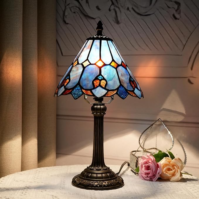 Tiffany Lamp Bedside Table Lamp-Nightstand,Stained Glass Lamp for Bedroom Dorm Living Kitchen, Aesthetic Cute Home Decor Gift (OFU1157)