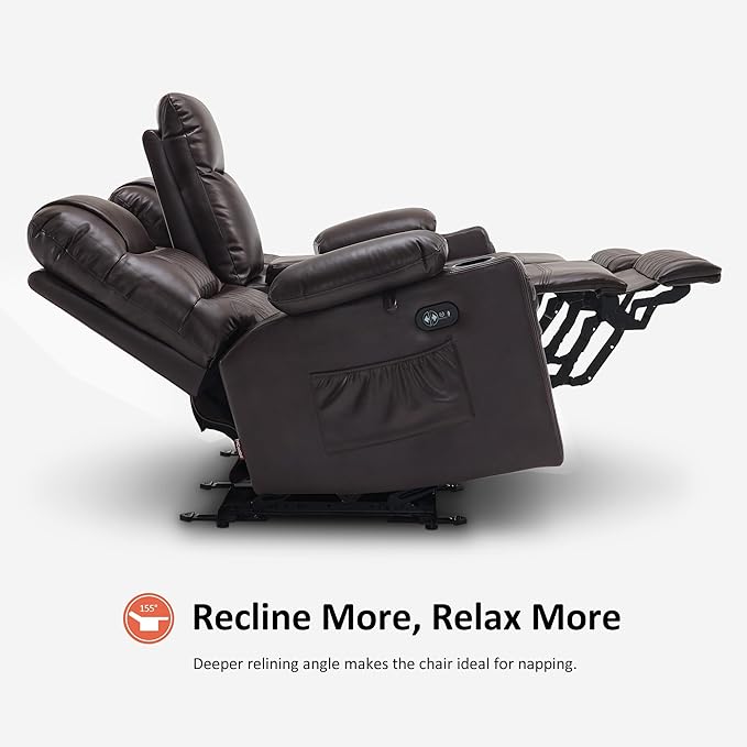MCombo Zero Gravity Power Loveseat Recliner with Console, Heat and Vibration Massage, Reclining Loveseat Sofa with USB Ports, Cup Holders for Living Room, Faux Leather PR622Sets (Dark Brown)