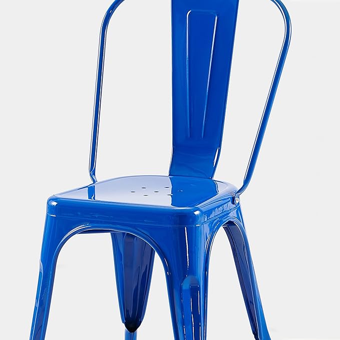 AC Pacific 18 Inch Seat Height Industrial Metal Dining Chairs, Stackable Kitchen or Bar Seat, Durable Modern Design, Versatile Accent Furniture, Set of 4, Blue