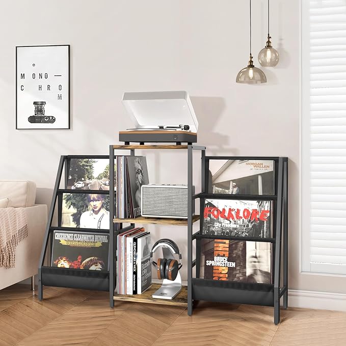 Record Player Stand with Vinyl Storage, Record Player Table with Vinyl Record Storage Up to 280 Albums, Turnta ble Stand with Record Holder Display Shelf, Record Cabinet for Media Stereo Audio
