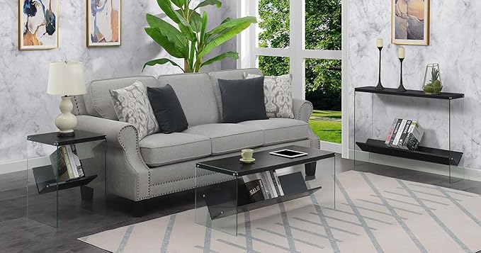 Convenience Concepts SoHo Glass Coffee Table 40" - Modern Living Room Table with Storage Shelf, Contemporary Coffee Table for Family Room, Black
