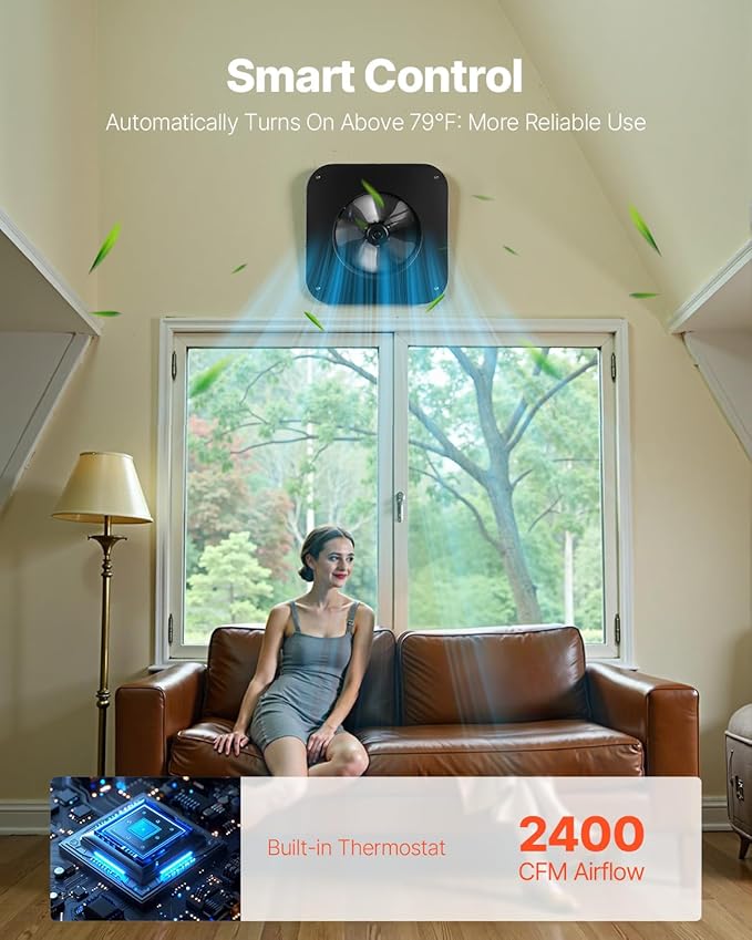 VEVOR 35W Solar Attic Fan, 2400 CFM with Auto Temp Control, Weatherproof, Low-Noise Automatic Ventilation for Attic, Shed, & Garage