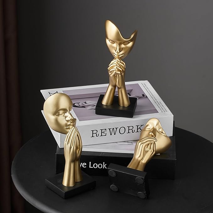 3 Pcs Gold Decor Prayer Statues, Modern Prayer of Peace Figurines Home Decorations for Living Room, Abstract Art Sculptures for Bedroom Bookshelf Coffee Table Centerpiece, Gifts for Women