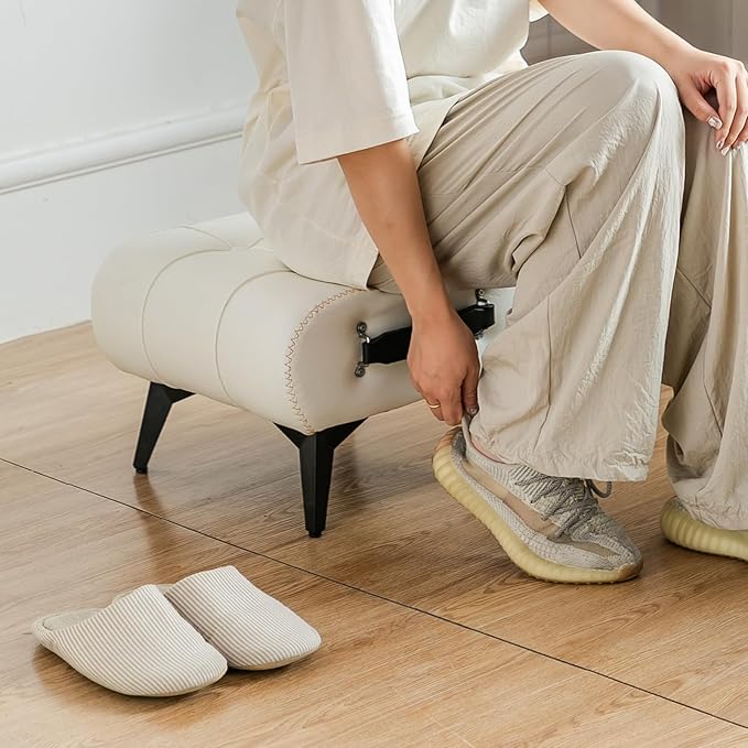 Small Footstool Ottoman - Stylish and Functional Faux Leather Footrest for Extra Seating in Living Room, Entryway, or Office