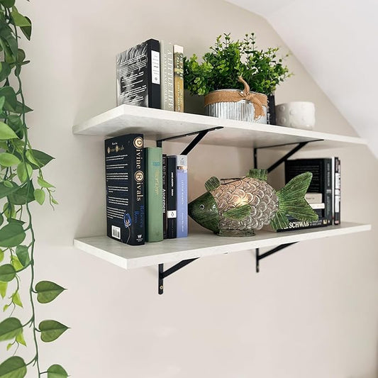 Kaboon 36 inch Long 10 inch Deep Floating Shelves for Wall Set of 2, Large Open Shelves Wall Mounted, Space Saving Home and Commercial Use,Sea Salt/Greyish White