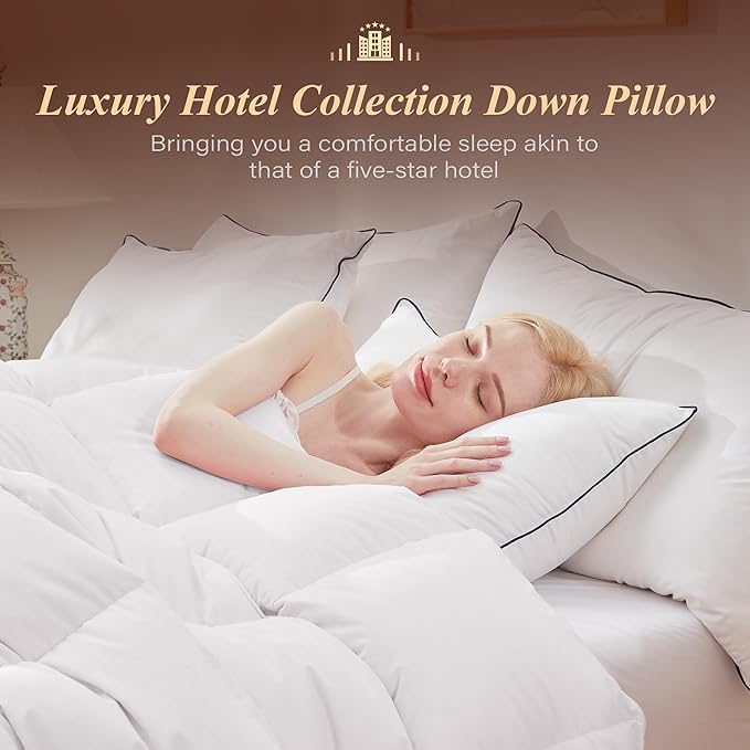 Cosybay Goose Feather Down Fiber Pillows Queen Size Set of 2, Luxury Bed Pillow for Sleeping, Ultra Soft Cover Hotel Collection Bed Pillows for Back,Stomach or Side Sleepers 20x30