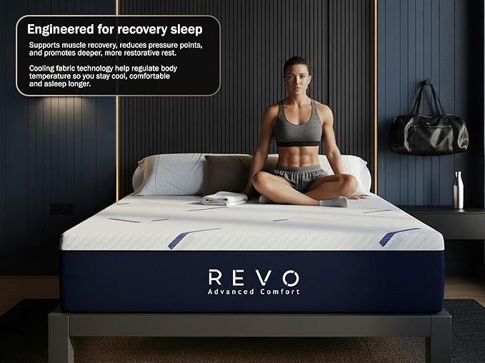 REVO Sleep 14-Inch Gel Memory Foam Mattress, California King – Cooling Recovery Mattress for Athletes, Pressure Relief for Muscles & Joints, Contouring Support, Breathable Performance Sleep Surface