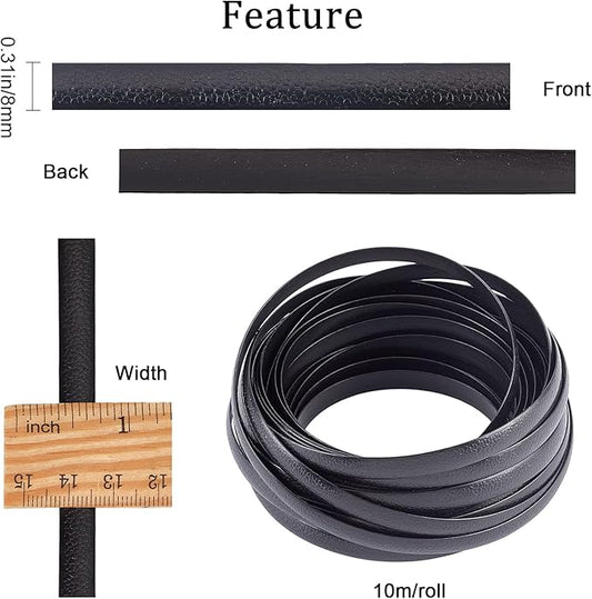 GORGECRAFT 8mm x 10m Rattan Weaving Wicker Repair Material Synthetic Rattan Plastic Flat Polyethylene Woven Knit Vinyl for Repair DIY Home Furniture Chair Table Storage Basket Weaving Crafts(Black
