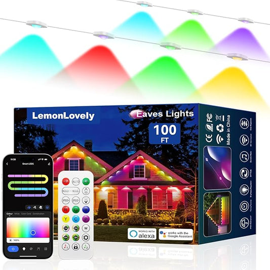 Permanent Outdoor Lights for House, RGB+IC IP67 Waterproof Smart Eave Lights 100ft with 72 LED, Eternity Lighting for Holiday Daily Decor, Work with Remote, APP