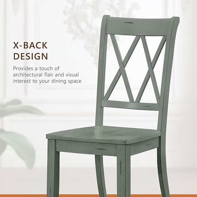 Lexicon Janina Dining Room Chairs Set of 2, Modern Farmhouse Dining Chairs Set of 2, Solid Wood, X Cross Back, for Traditional Modern Ranch Style Kitchen, Armless, Easy Assembly, Teal