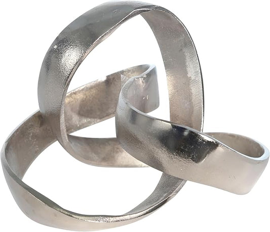 Metal Decorative Object – Minimalist Shelves & Coffee Table Decor – Aluminum Knot Sculpture Modern Home Decor for Office, Bedroom & Living Room – 8" x 7", Silver