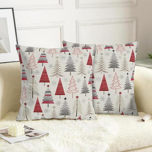 Christmas Throw Pillow Covers 24x24 Set of 2 Geometric Colorful Winter Xmas Tree Decorative Pillow Cases Outdoor Modern Farmhouse Holiday Red Gray Grey Cushion Case for Couch Sofa Bed