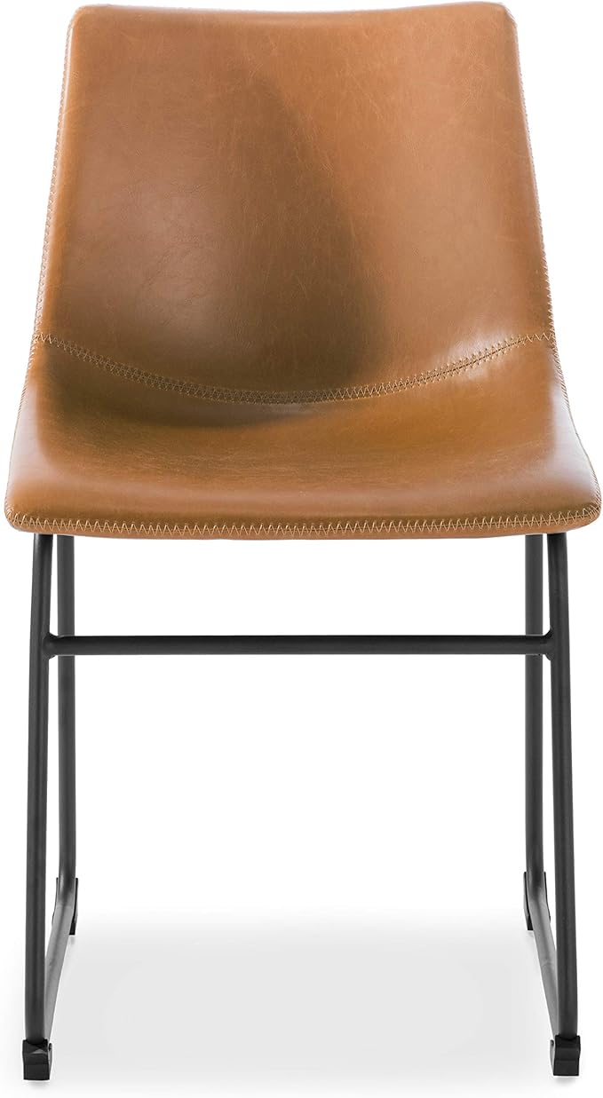 POLY & BARK Brinley Dining Chair Set of 2 - Modern Armless Dining Chairs with Gently Curved Backrest and Wood Legs - Tan - Comfortable Faux Leather Seating for Kitchen or Dining Room