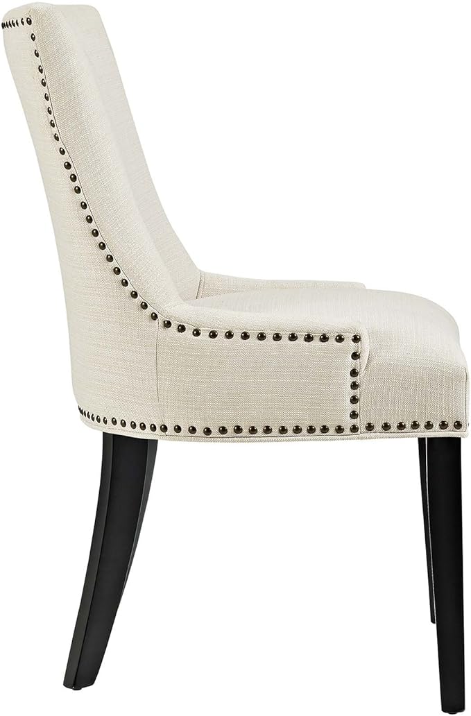 Modway Marquis Modern Upholstered Fabric Dining Chair with Nailhead Trim in Beige