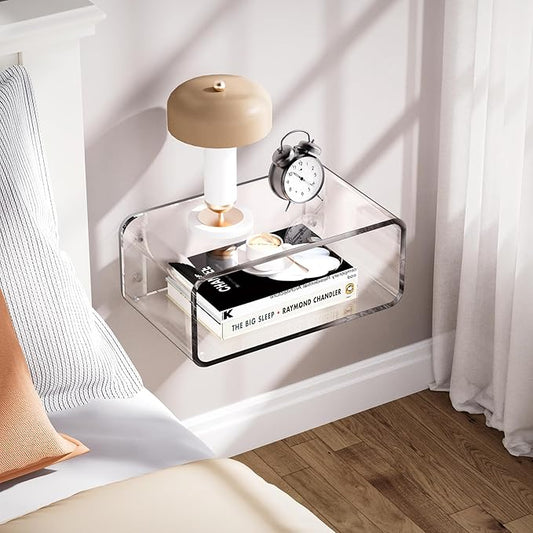 Acrylic Floating Nightstand, Bedside Table, Nightstand Shelf Wall Mounted Bedside Shelf (Clear, Small)