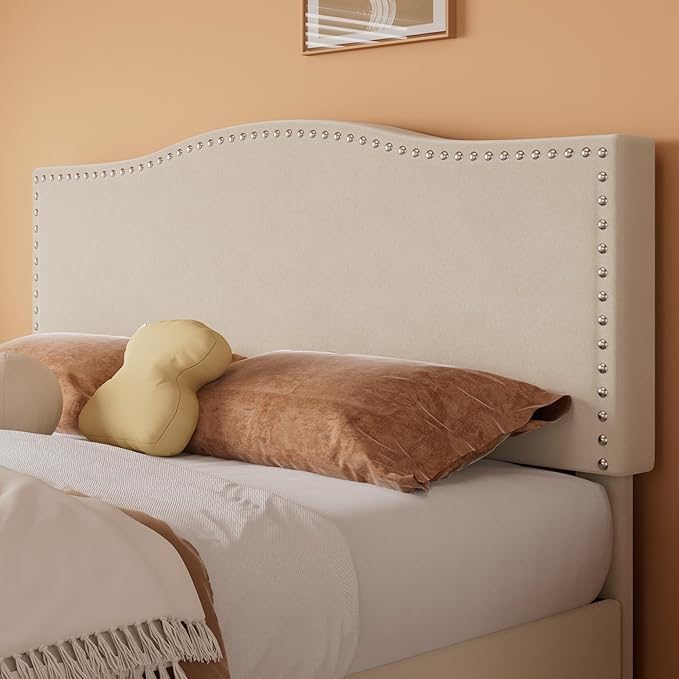 VECELO Queen Bed Frame, Platform Bed Frame with Underbed Storage Drawers and Adjustable Height Upholstered Headboard, Heavy-Duty Frame and Strong Wooden Slats Support, Noise-Free, Easy Assembly, Beige