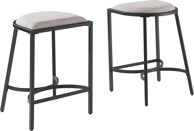 Crosley Furniture Ellery Upholstered Seat Counter Height Bar Stools Set of 2, Gray/Matte Black