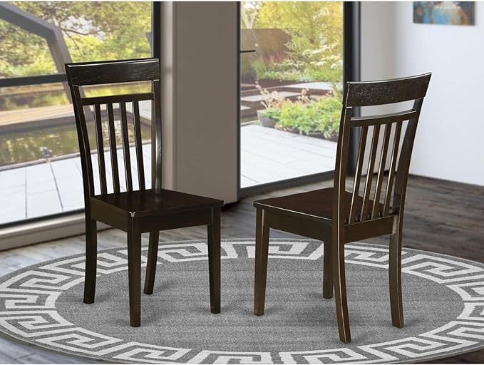 East West Furniture CAC-CAP-W Capri Dining Chairs - Slat Back Wooden Seat Chairs, Set of 2, Cappuccino