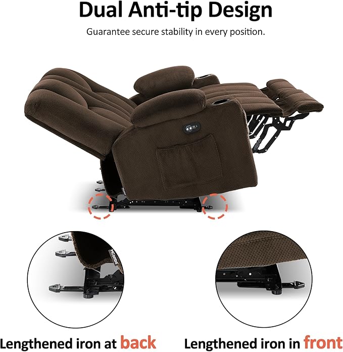 MCombo 57.8" Zero Gravity Power Loveseat Sofa with Heat and Massage, Reclining Loveseat Recliner for Living Room, Fabric 6035SET (Brown)