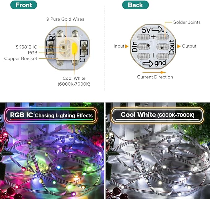 BTF-LIGHTING SK6812(WS2812B) RGBW LED Chips 100PCS RGB+Cool White Individually Addressable 5050SMD Module Pixels Light DC5V White PCB Chasing Dream Color for Christmas(No Adapter or Controller)