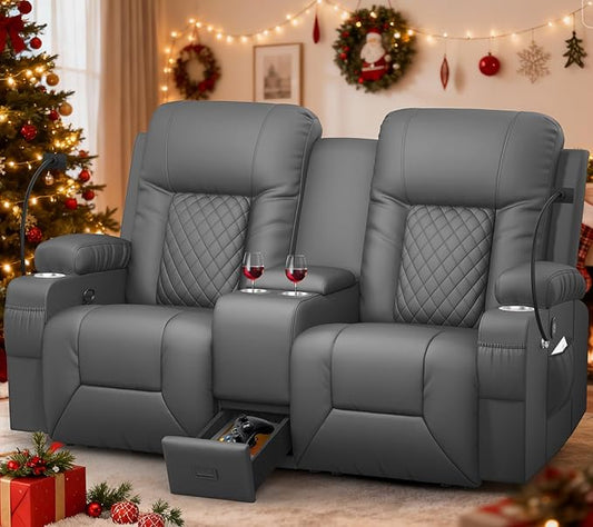 YONISEE Large Loveseat Recliner, Loveseat Recliner Sofa with Storage Console, Recliner Chair with USB Ports, 2 Cell Phone Holders, Cup Holder, Loveseat Couch for Living Room (Dark Gray)