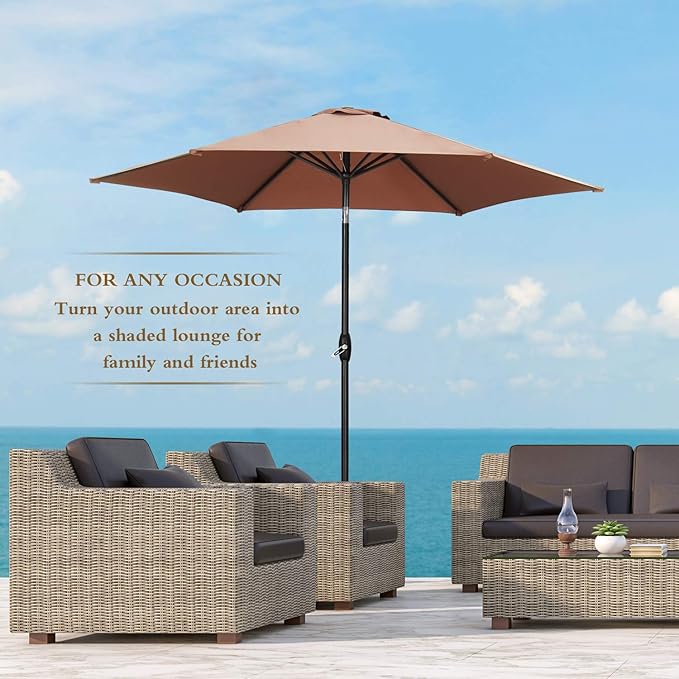 HYD-Parts 9FT Patio Umbrella Outdoor Table Umbrella,Market Umbrella with Push Button Tilt and Crank for Garden, Lawn, Deck, Backyard & Pool, No Base (Coffee)
