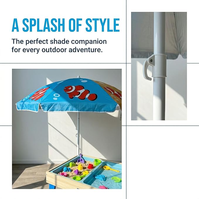 LOTTAFUN Water Table Umbrella Kid 5ft Beach Umbrella - Heavy Duty Wind Resistant UV 50+ Portable Sun Shade with Sand Anchor & Carry Bag, Outdoor Folding Umbrella for Beach,Pool,Patio,Garden (Fish)